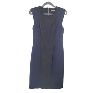 Rebecca Taylor Navy Black Lamb Leather Faux Snake Sheath Classy Dress, Size 4